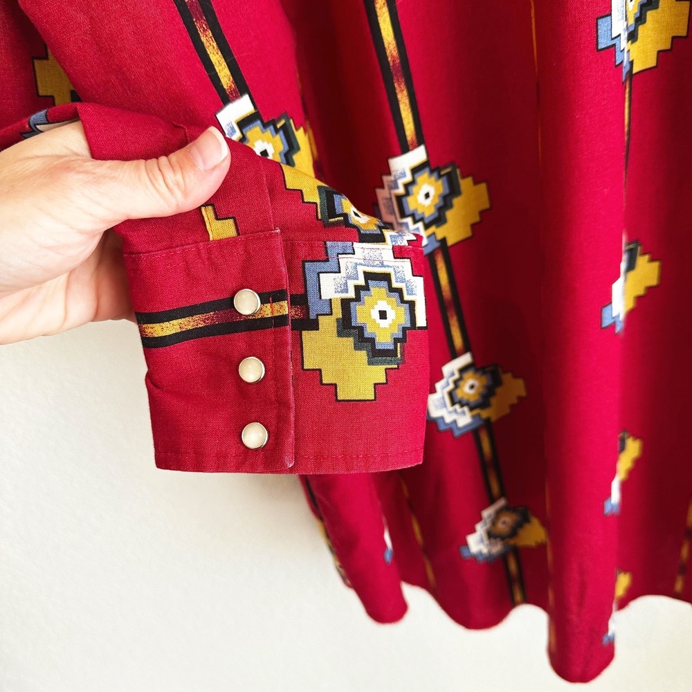 VTG Wrangler Mens Pearl Snap Southwestern Shirt XL Aztec Print Rodeo Cowboy 90s - Picture 4 of 9